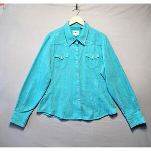 Roper Western Snap Shirt Womens XL Blue Rhinestone Studded Cowgirl Top Bling